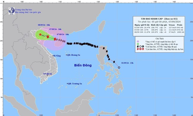 Bão số 3: Đến 9 giờ sáng vẫn ở cấp 14, chiều nay có khả năng vào đất liền - Ảnh 1.